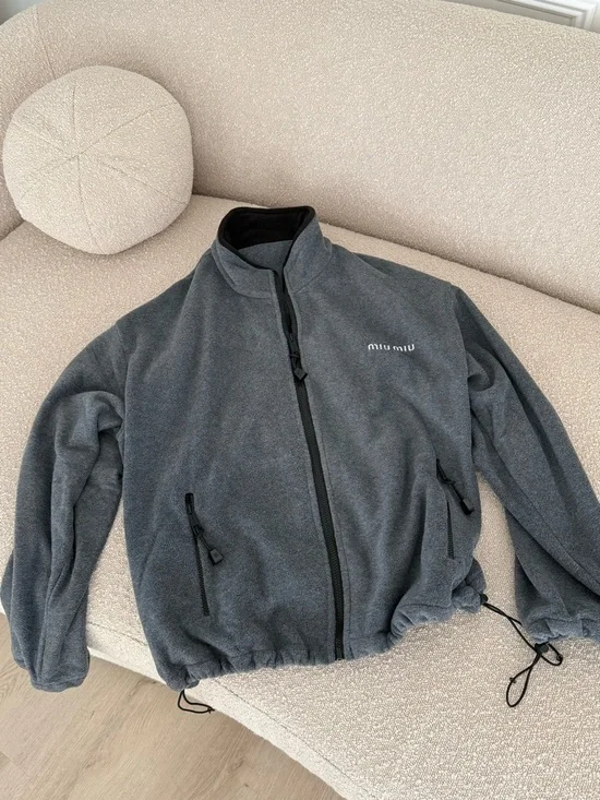 Miu Miu Charcoal Gray Full-Zip Fleece Jacket - Picture 2 of 7